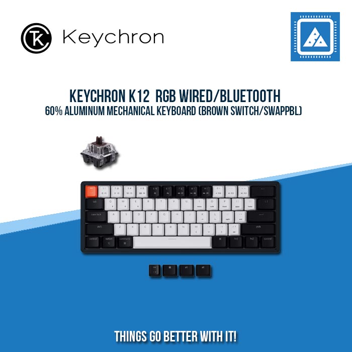 KEYCHRON K12 RGB WIRED/BLUETOOTH 60% ALUMINUM MECHANICAL KEYBOARD (BROWN SWITCH/SWAPPBL) KEYCHRON K12 RGB WIRED/BLUETOOTH 60% ALUMINUM MECHANICAL KEYBOARD (BROWN SWITCH/SWAPPBL)